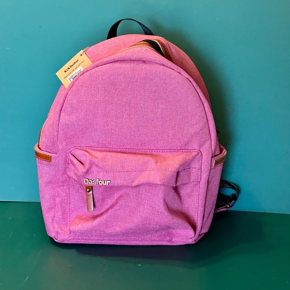 New - Midsize Back Pack: Pink with Leather Trip